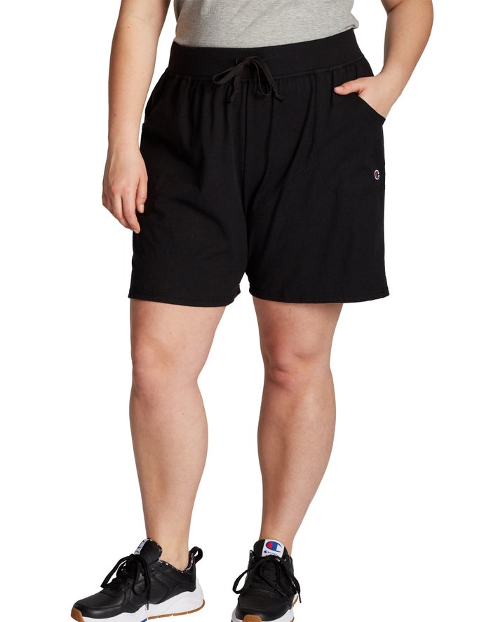 Champion Womens Shorts NZ - Plus Classic Jersey 7.5 Black ( 0496-MJAXN )